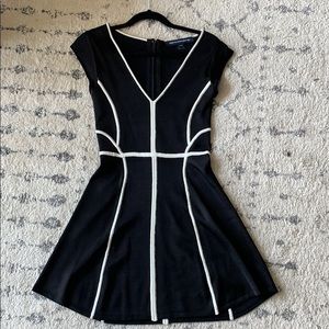 French Connection Black Knit Dress w/White Piping
